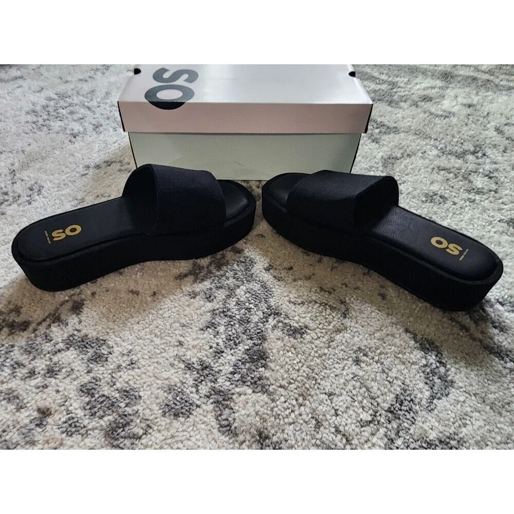 SO Goods For Life Lezley Sandals Womens Size 7 BLACK Platform Slide Flatform - Picture 3 of 8